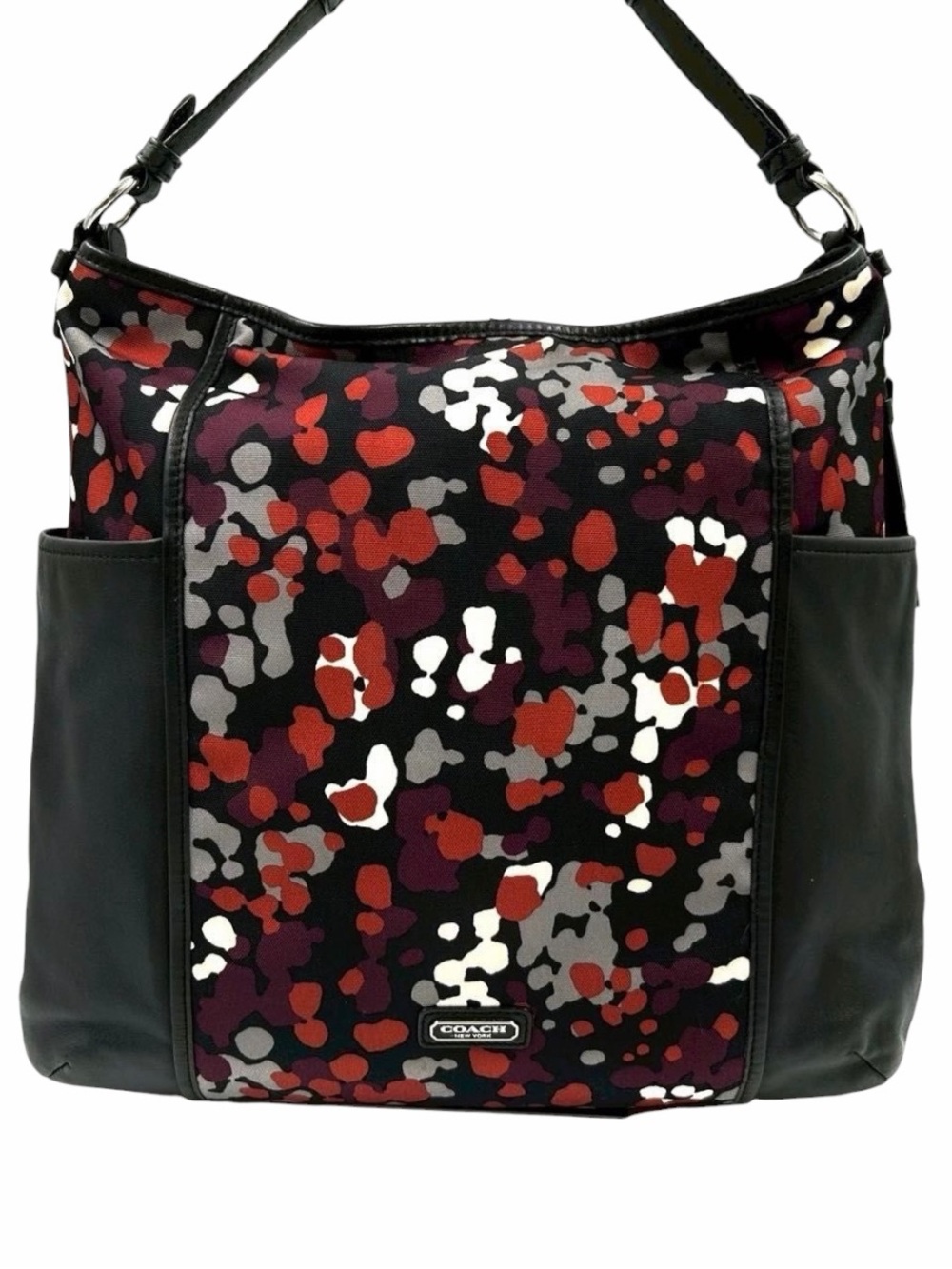 Coach Park Splatter Print Canvas Black Leather Convertible Hobo